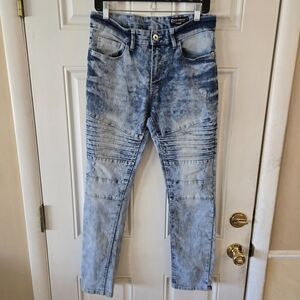 Southpole Skinny Moto Jeans Acid Wash Blue Men’s 32x30 Streetwear Y2K Biker